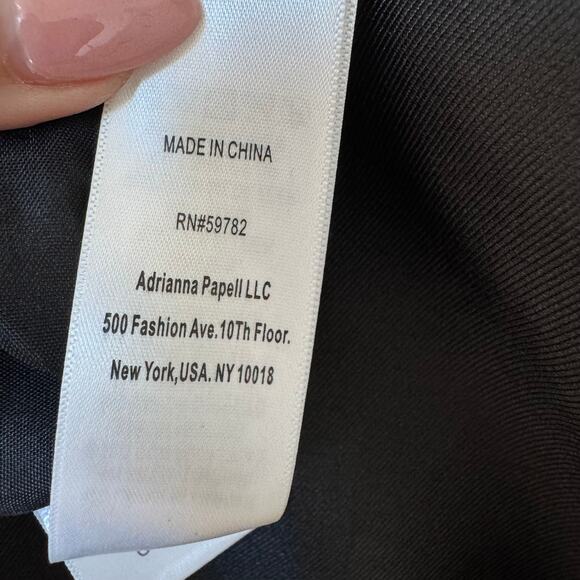 Adrianna Papell Black Satin Beaded Mesh V-Neck Evening Gown Size 4P - Picture 10 of 11